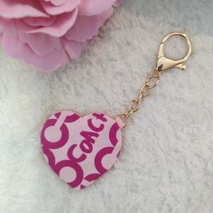 Coach Pink Heart Mirror Keychain Charm with Gold Hardware Upcycled Material